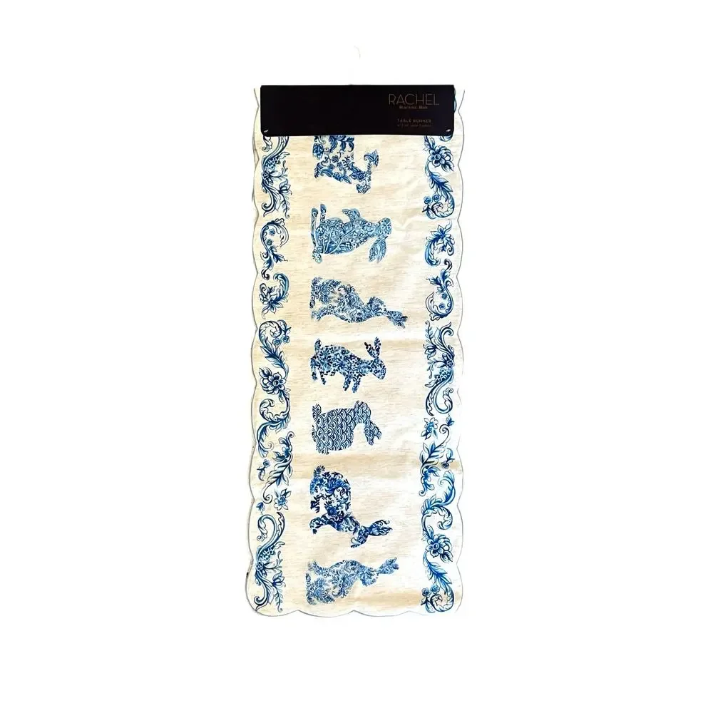 RACHEL ROY Blue Bunny Rabbit TOILE Easter Table Runner 14x90 New